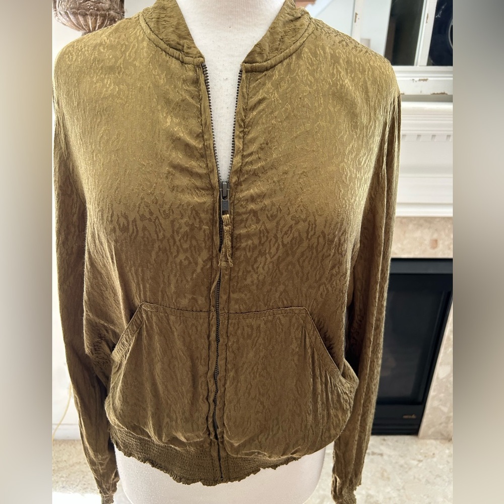 Anthropologie/Maeve Golden Green Animal Print Jacket - Picture 2 of 9